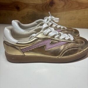 Madden Girl Gold Sneakers with Lilac Lightning Bolt Detail - Kids Shoes 4